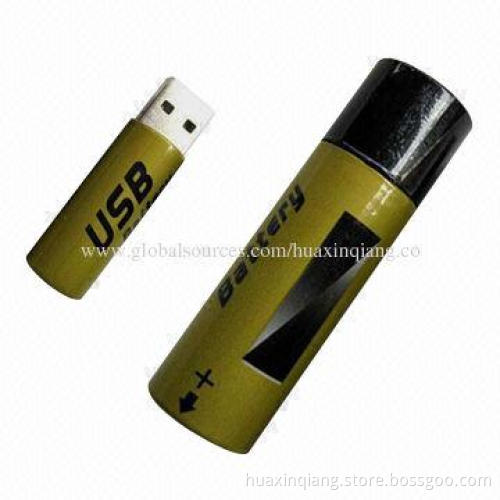 USB Flash Drives with Battery Shape, Metal Material, USB2.0, Logo Design, 128MB to 64GB Capacity
